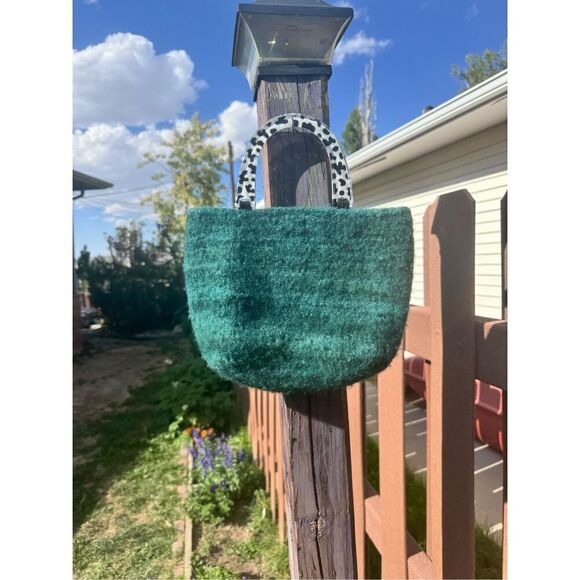 Green wool purse lucite handle Jack Mary - Picture 3 of 14